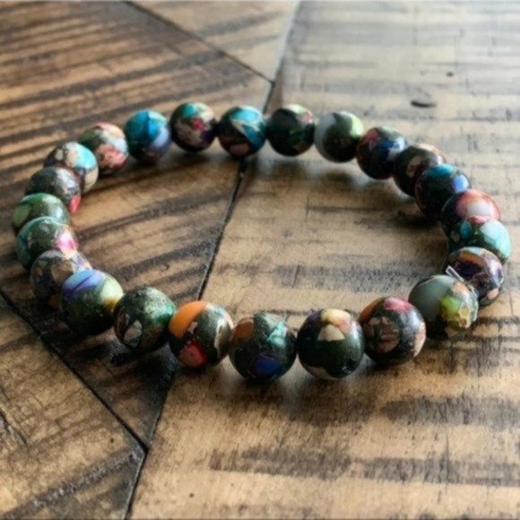 8mm Jasper Chakra Stretch Bead Bracelet - Picture 3 of 5